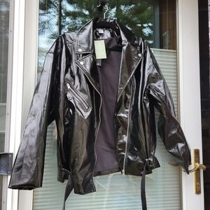 H&M Black Patent Faux-Leather Moto Jacket